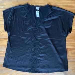 NWT Soma Satin PJ top Shirt Pajama XL black lace trim